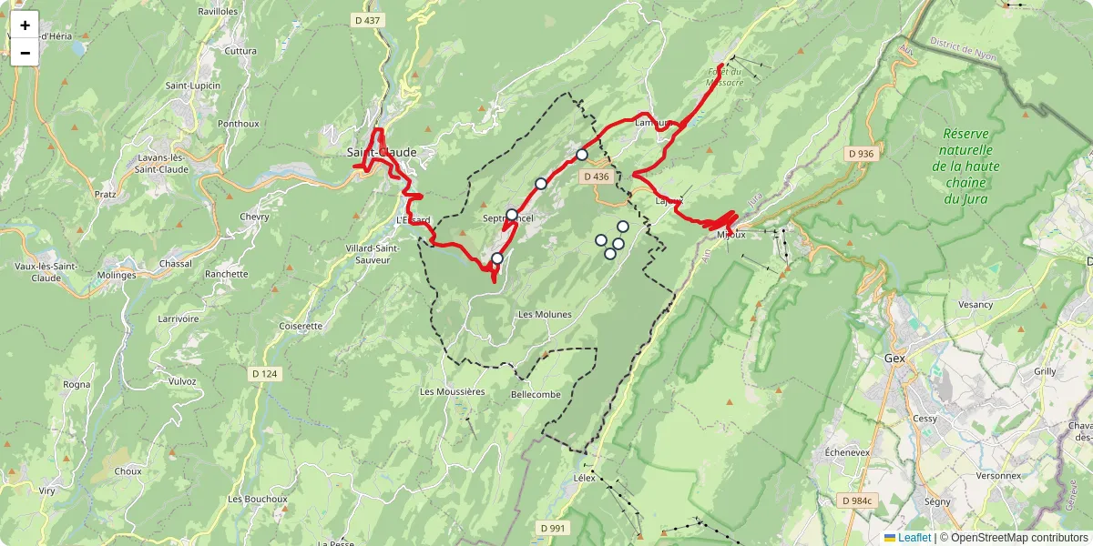 Carte du réseau de transport en commun à Septmoncel les Molunes - lignes de bus et arrêts
