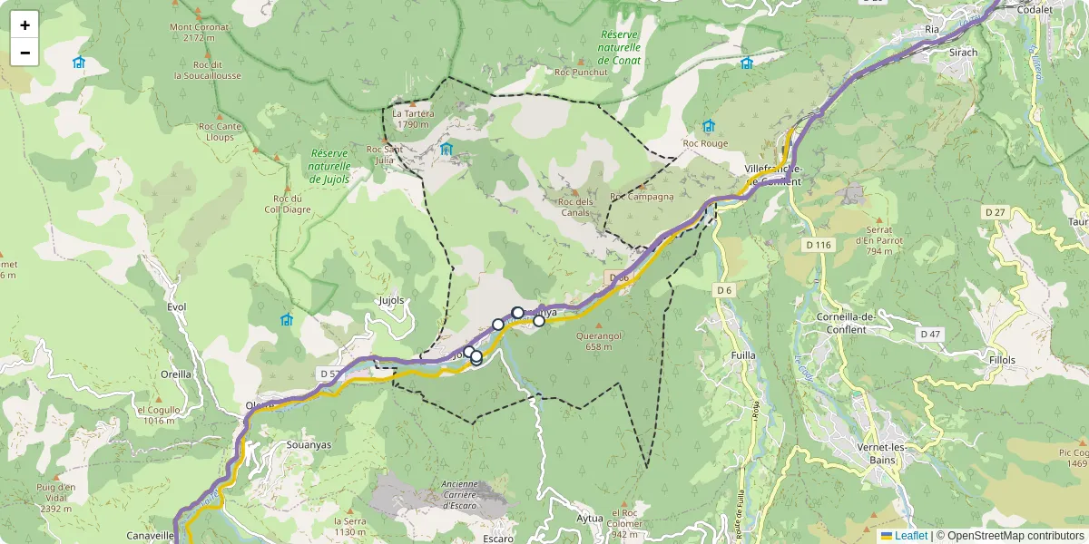 Carte du réseau de transport en commun à Serdinya - lignes de bus et arrêts