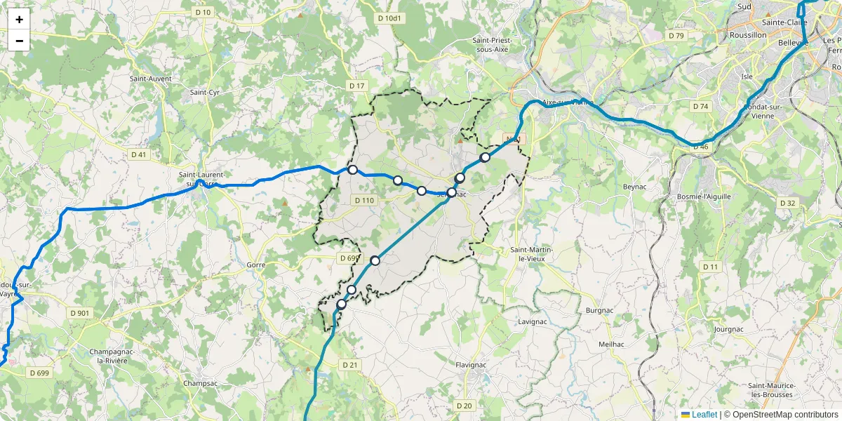 Carte du réseau de transport en commun à Séreilhac - lignes de bus et arrêts