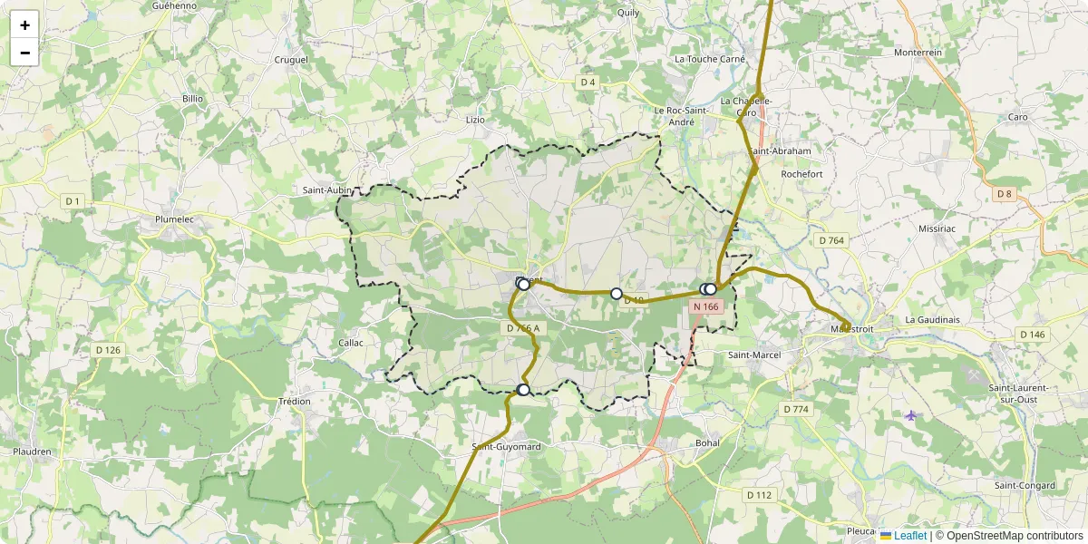 Carte du réseau de transport en commun à Sérent - lignes de bus et arrêts