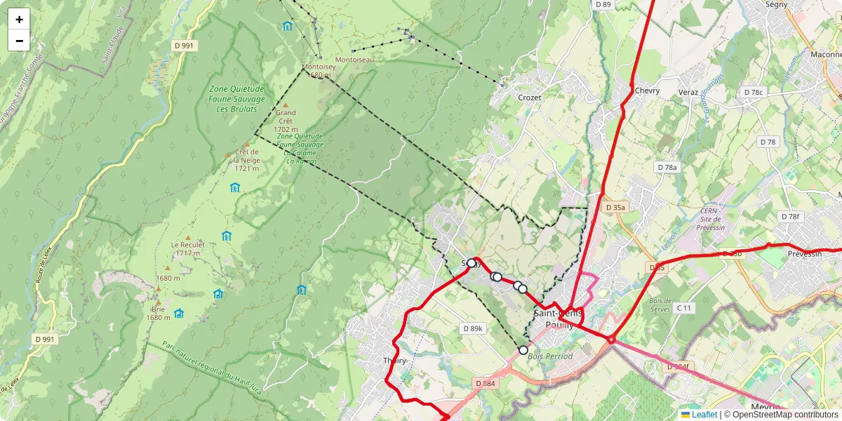 Carte du réseau de transport en commun à Sergy - lignes de bus et arrêts