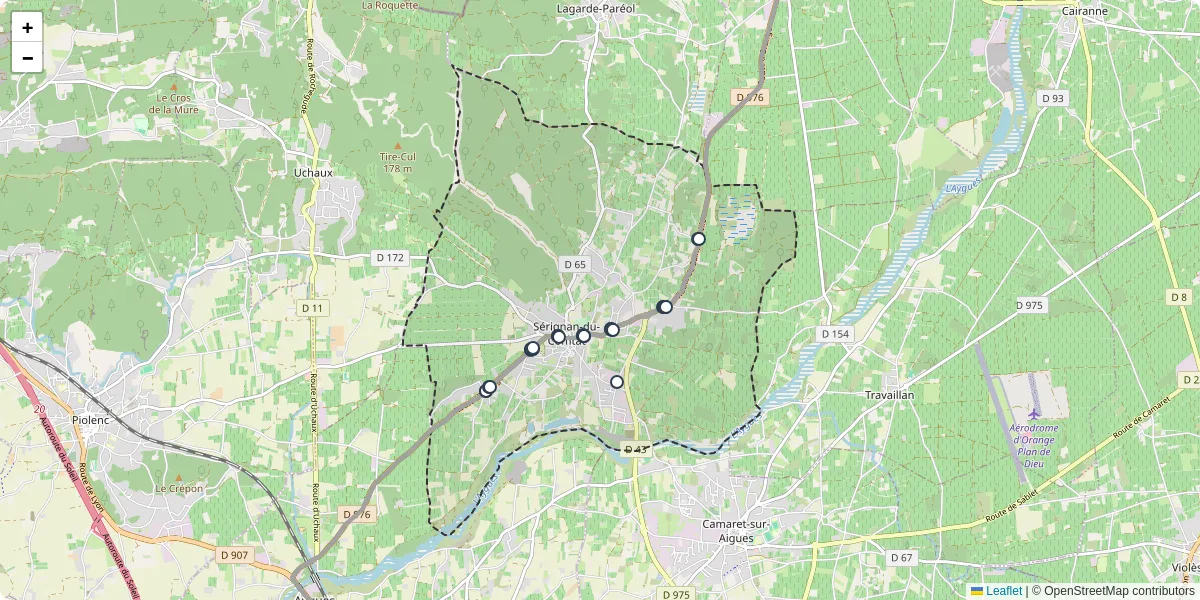 Carte du réseau de transport en commun à Sérignan-du-Comtat - lignes de bus et arrêts