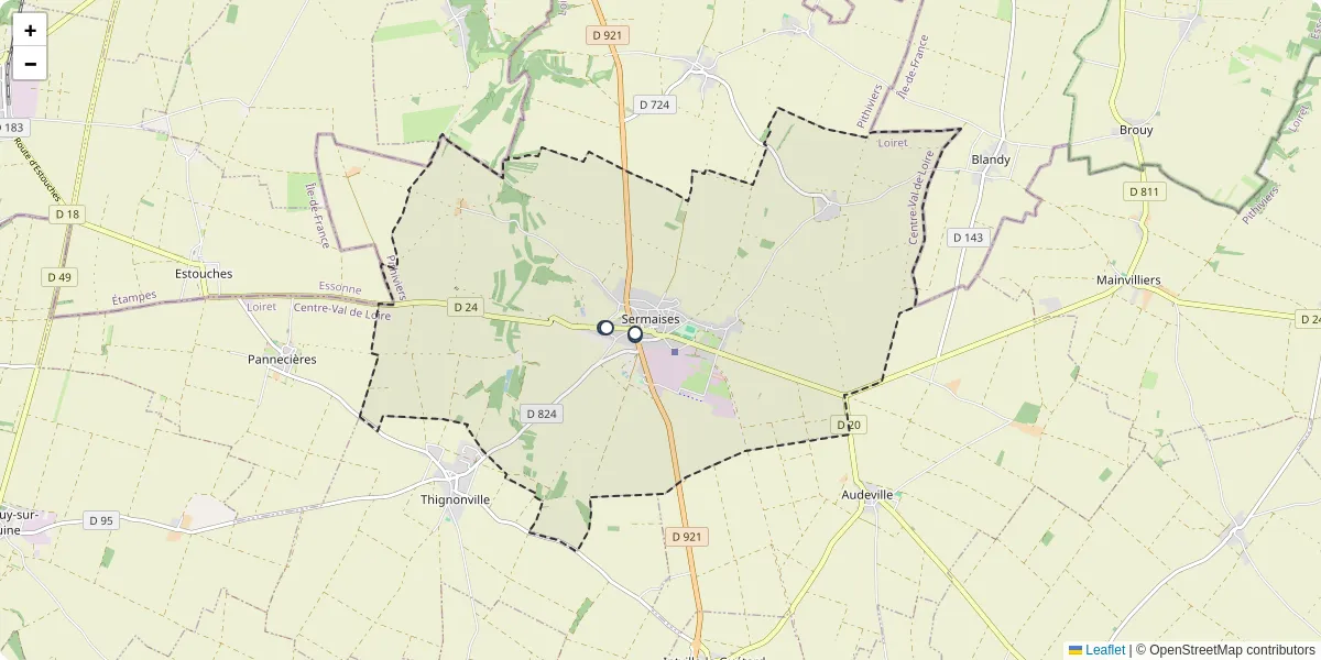 Carte du réseau de transport en commun à Sermaises - lignes de bus et arrêts