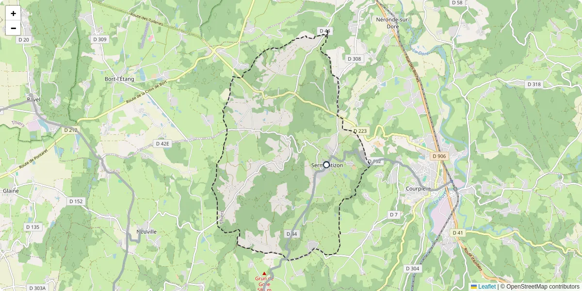 Carte du réseau de transport en commun à Sermentizon - lignes de bus et arrêts