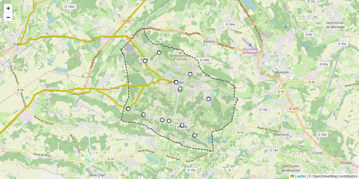 Carte du réseau de transport en commun à Sermérieu - lignes de bus et arrêts
