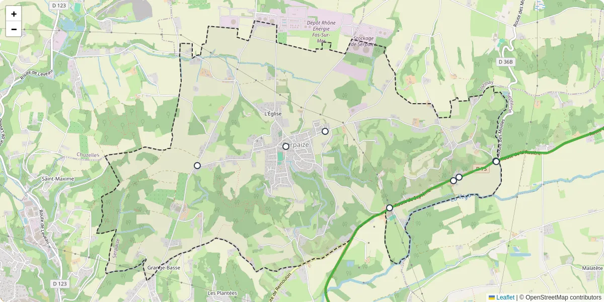 Carte du réseau de transport en commun à Serpaize - lignes de bus et arrêts