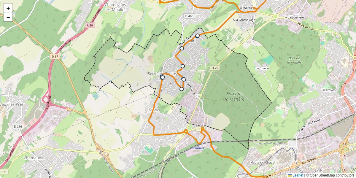 Carte du réseau de transport en commun à Serre-les-Sapins - lignes de bus et arrêts