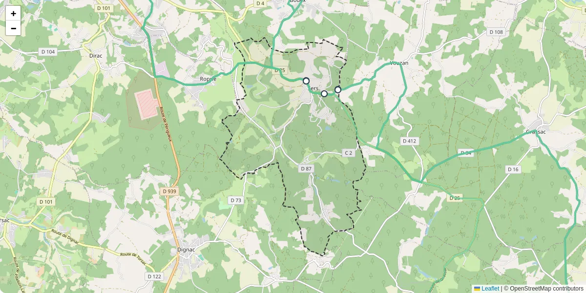 Carte du réseau de transport en commun à Sers - lignes de bus et arrêts