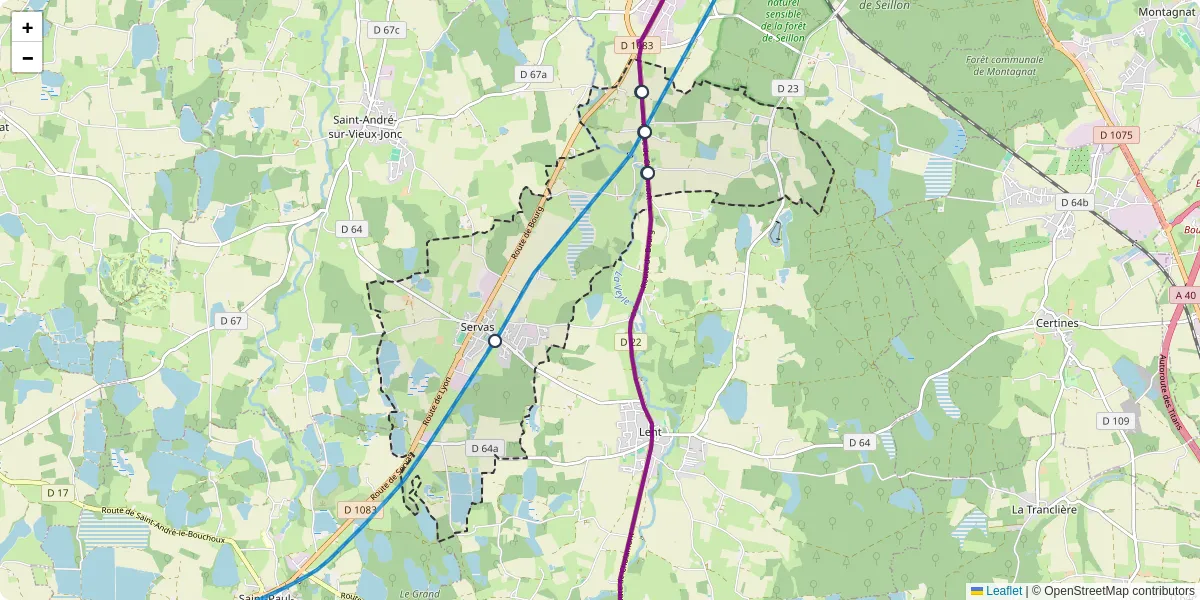Carte du réseau de transport en commun à Servas - lignes de bus et arrêts