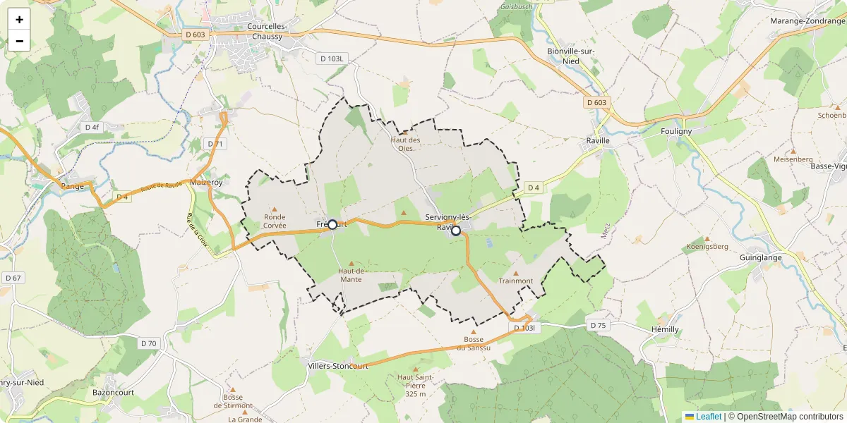 Carte du réseau de transport en commun à Servigny-lès-Raville - lignes de bus et arrêts