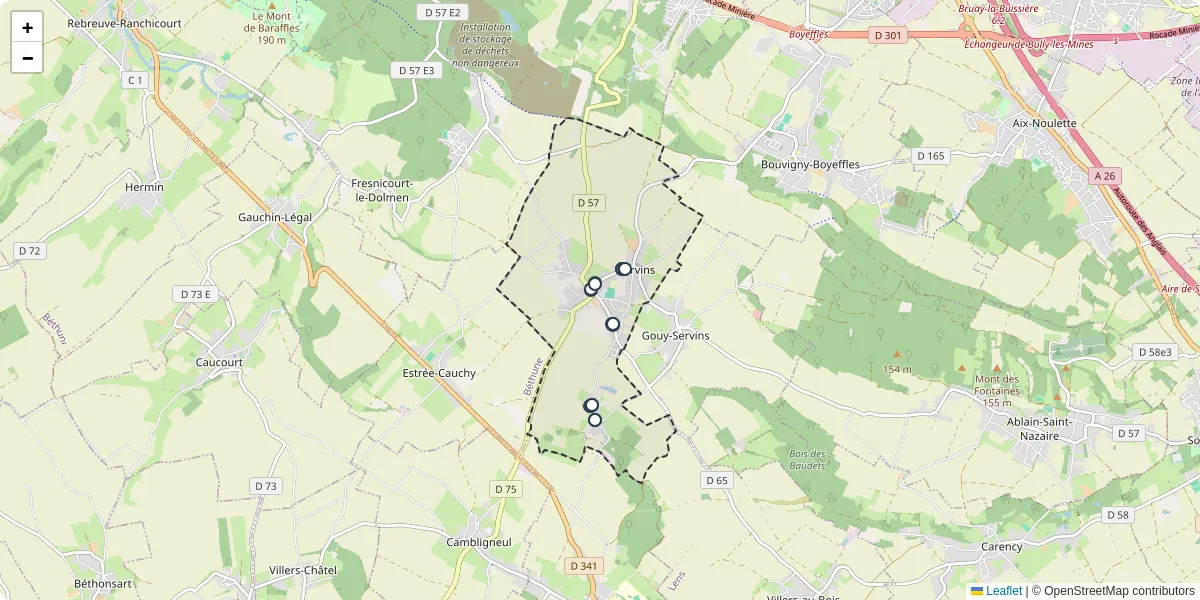 Carte du réseau de transport en commun à Servins - lignes de bus et arrêts
