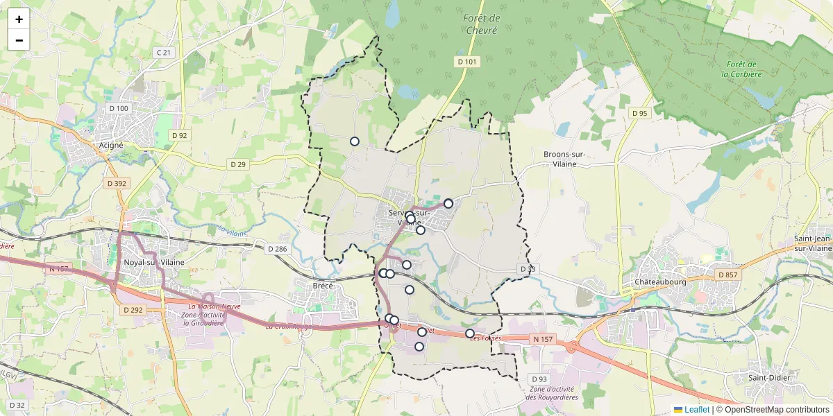 Carte du réseau de transport en commun à Servon-sur-Vilaine - lignes de bus et arrêts