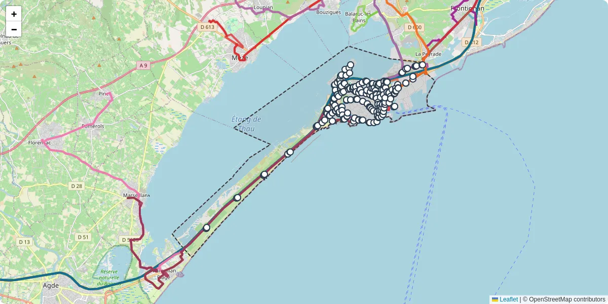 Carte du réseau de transport en commun à Sète - lignes de bus et arrêts