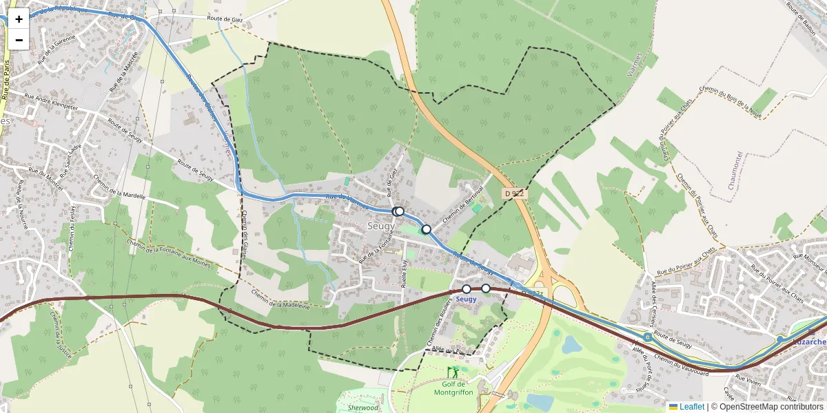 Carte du réseau de transport en commun à Seugy - lignes de bus et arrêts
