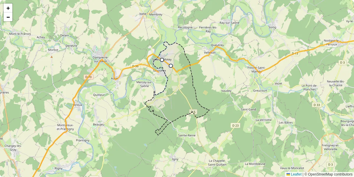 Carte du réseau de transport en commun à Seveux-Motey - lignes de bus et arrêts