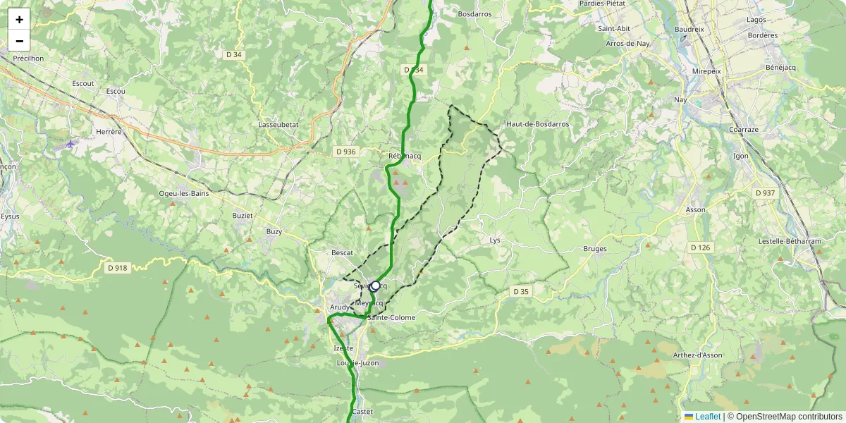 Carte du réseau de transport en commun à Sévignacq-Meyracq - lignes de bus et arrêts