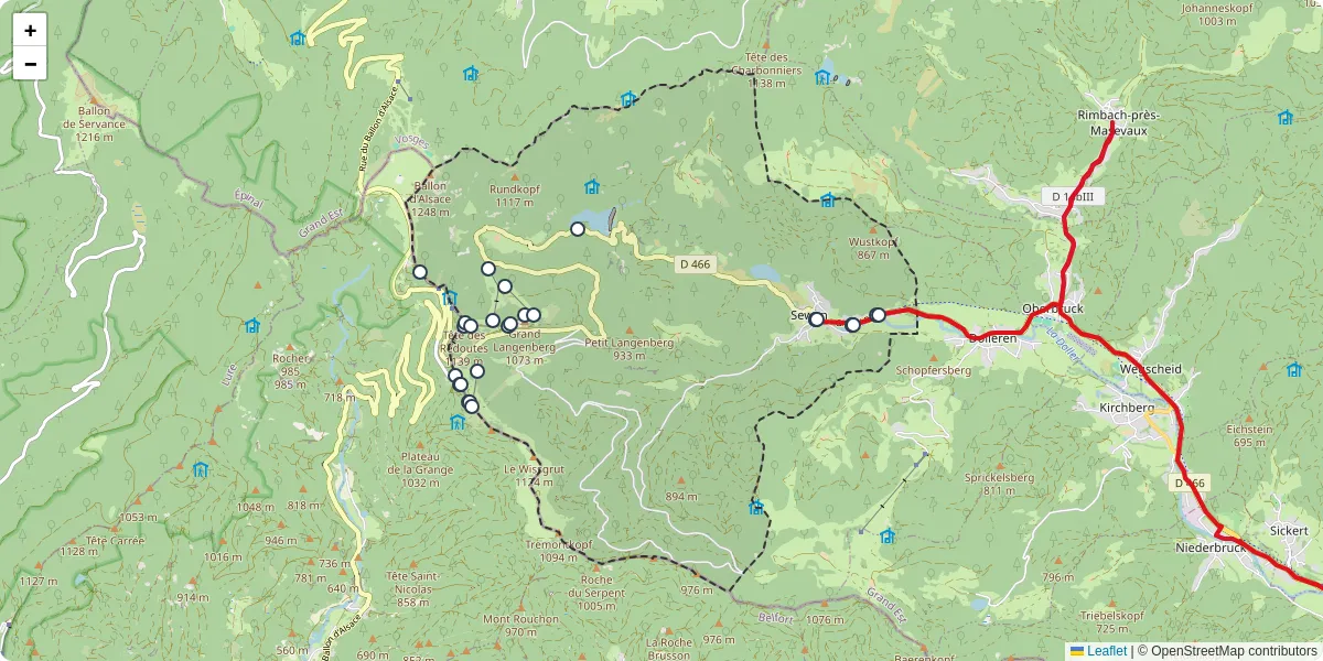 Carte du réseau de transport en commun à Sewen - lignes de bus et arrêts