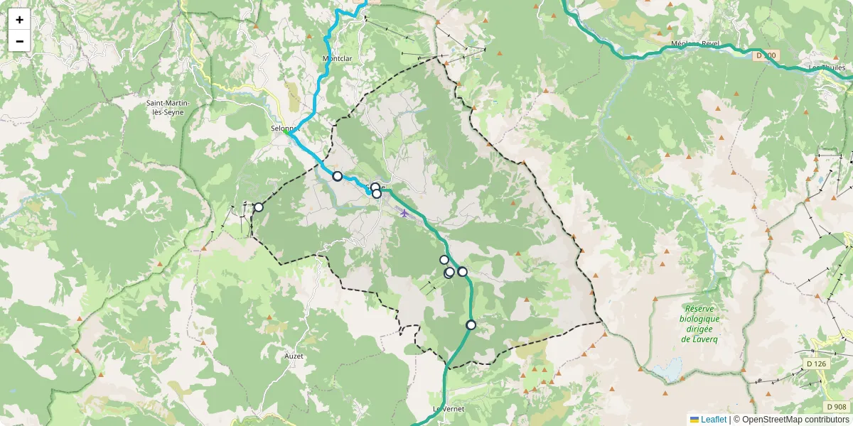 Carte du réseau de transport en commun à Seyne - lignes de bus et arrêts