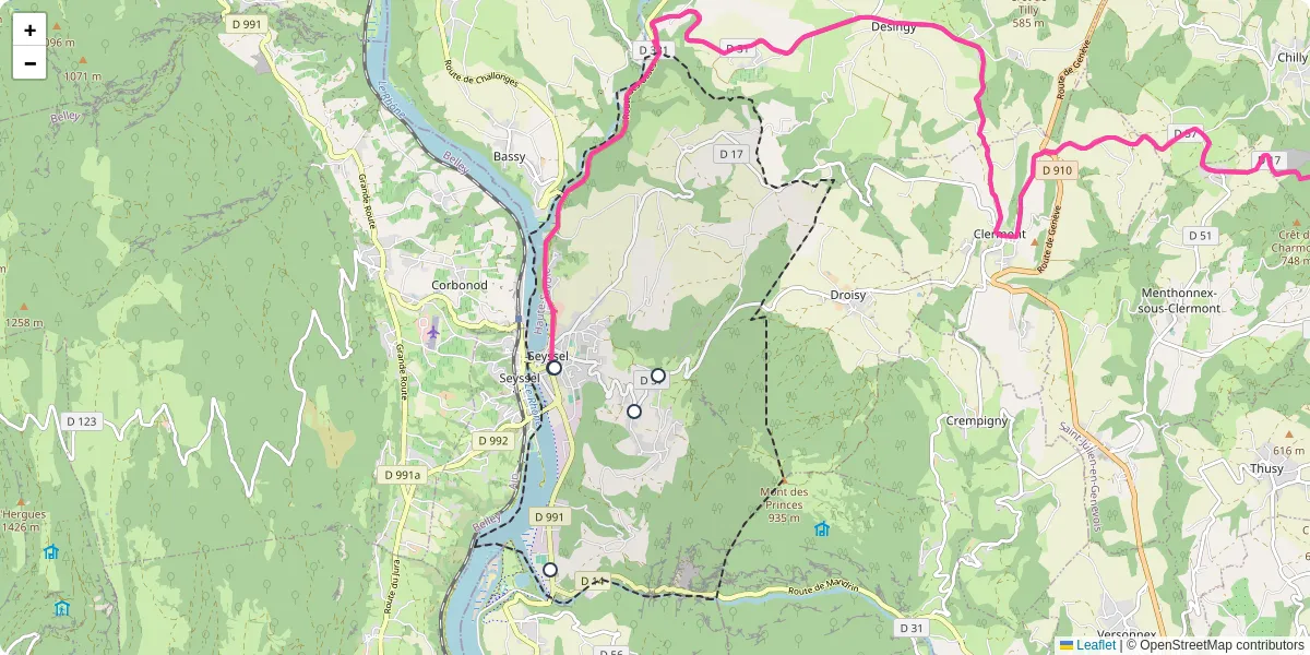 Carte du réseau de transport en commun à Seyssel - lignes de bus et arrêts