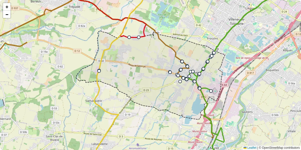 Carte du réseau de transport en commun à Seysses - lignes de bus et arrêts