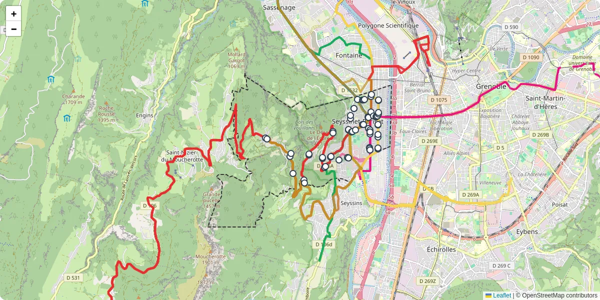 Carte du réseau de transport en commun à Seyssinet-Pariset - lignes de bus et arrêts