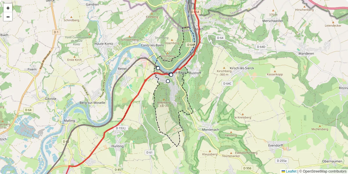 Carte du réseau de transport en commun à Sierck-les-Bains - lignes de bus et arrêts