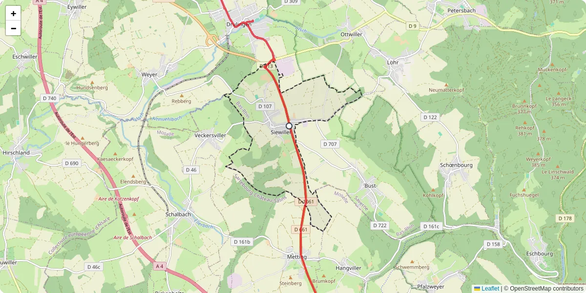Carte du réseau de transport en commun à Siewiller - lignes de bus et arrêts