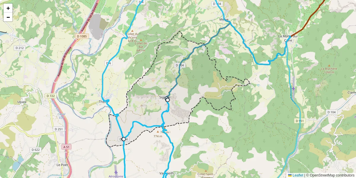 Carte du réseau de transport en commun à Sigoyer - lignes de bus et arrêts