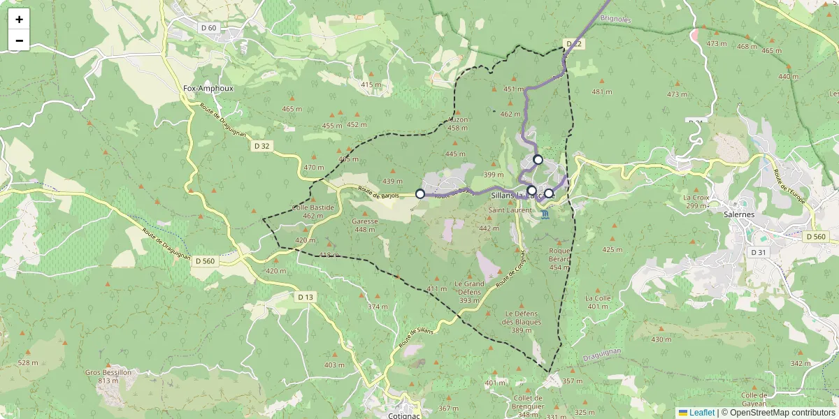 Carte du réseau de transport en commun à Sillans-la-Cascade - lignes de bus et arrêts