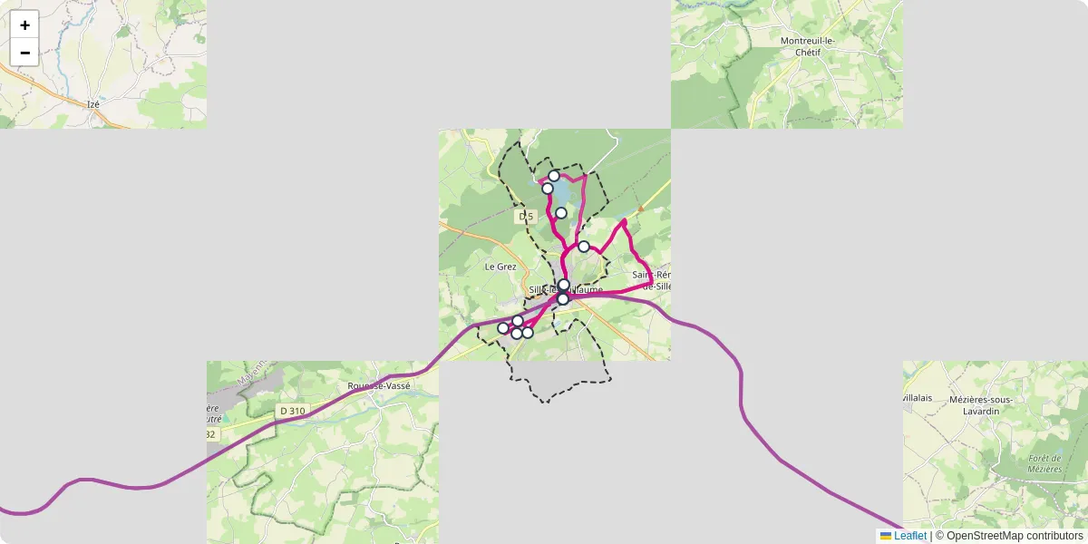 Carte du réseau de transport en commun à Sillé-le-Guillaume - lignes de bus et arrêts