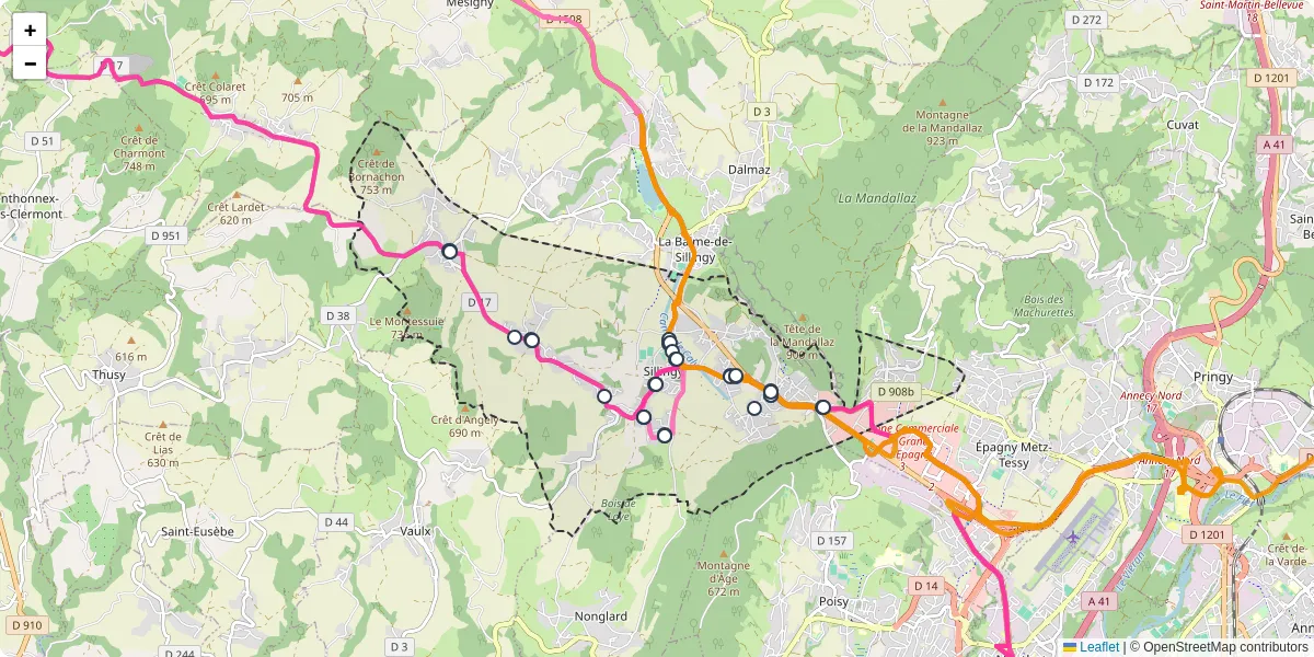 Carte du réseau de transport en commun à Sillingy - lignes de bus et arrêts