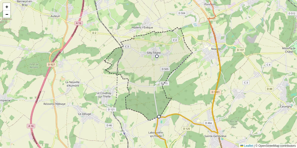 Carte du réseau de transport en commun à Silly-Tillard - lignes de bus et arrêts