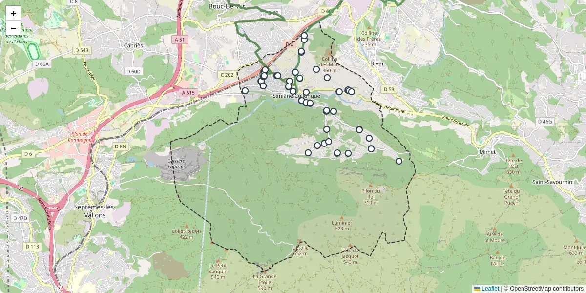 Carte du réseau de transport en commun à Simiane-Collongue - lignes de bus et arrêts