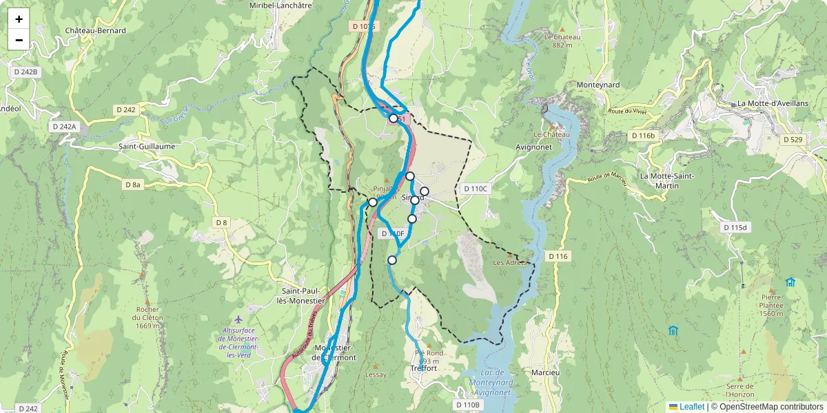 Carte du réseau de transport en commun à Sinard - lignes de bus et arrêts