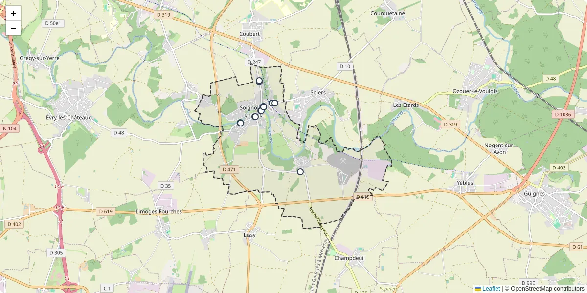 Carte du réseau de transport en commun à Soignolles-en-Brie - lignes de bus et arrêts