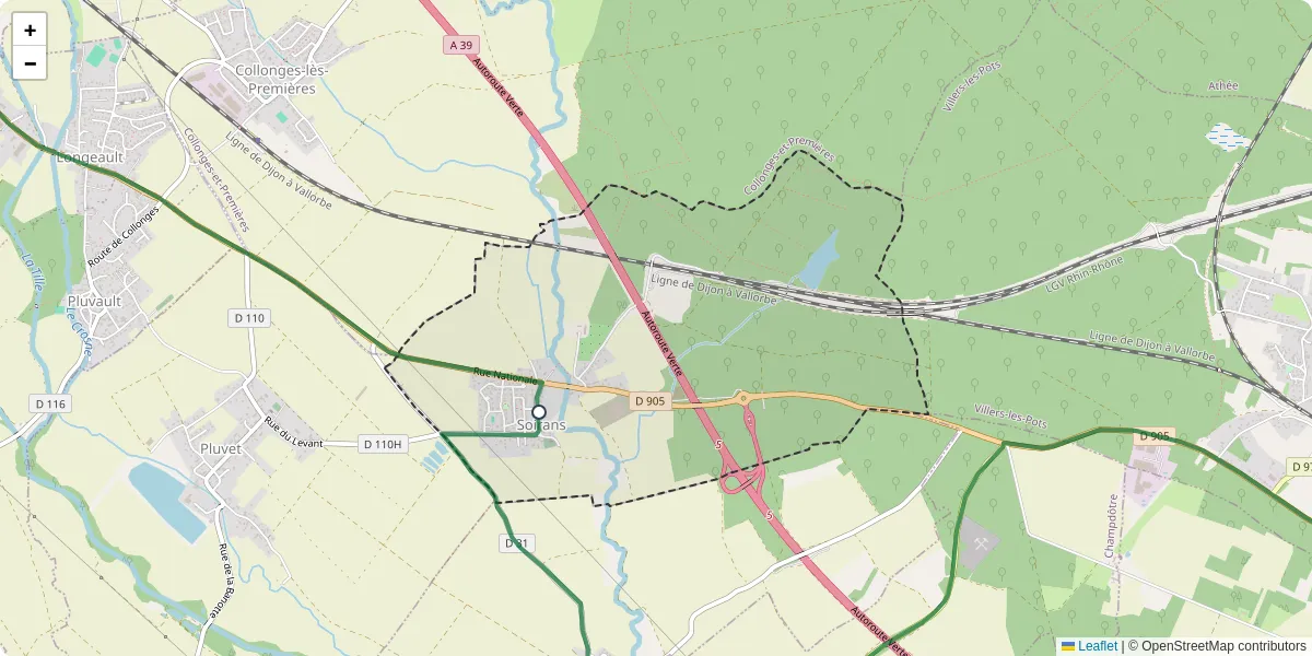 Carte du réseau de transport en commun à Soirans - lignes de bus et arrêts