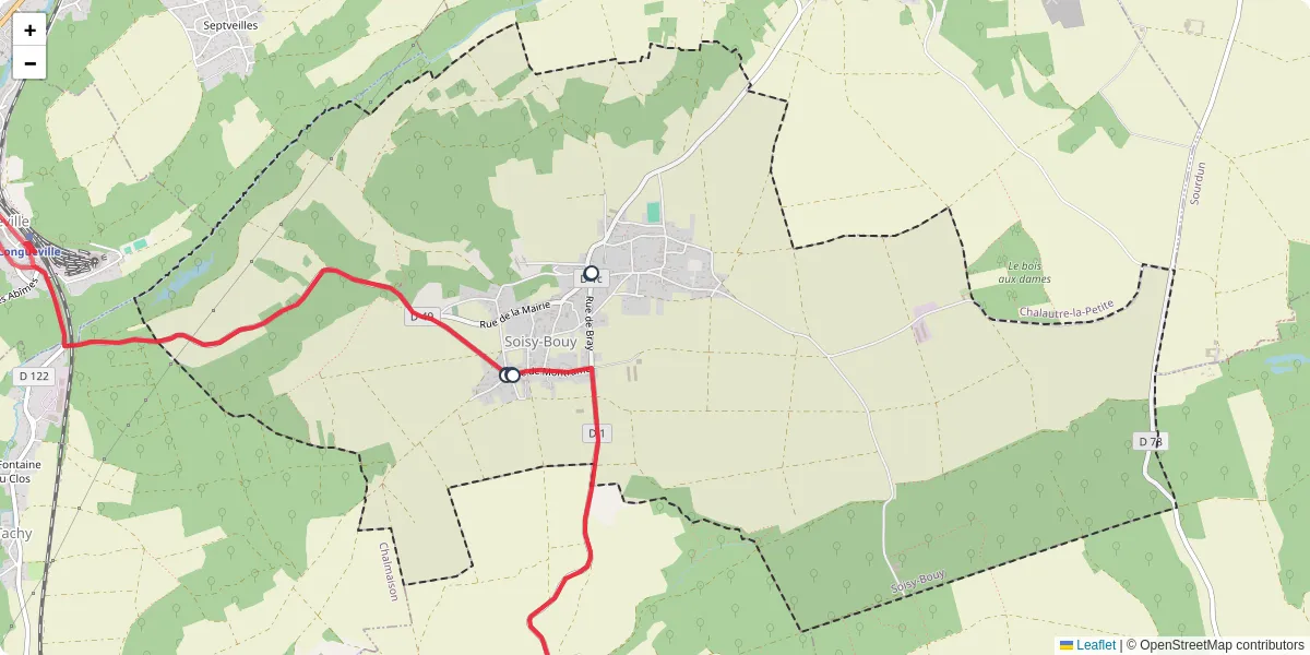 Carte du réseau de transport en commun à Soisy-Bouy - lignes de bus et arrêts