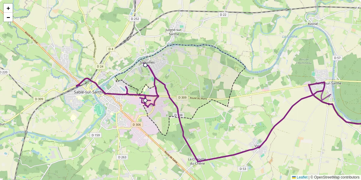 Carte du réseau de transport en commun à Solesmes - lignes de bus et arrêts