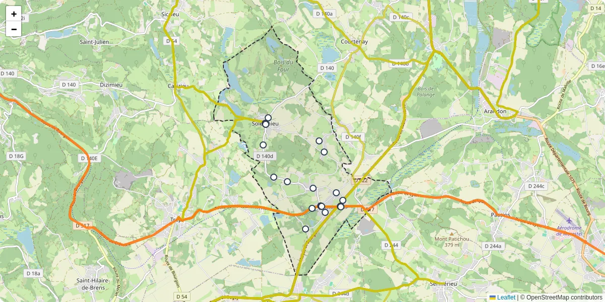 Carte du réseau de transport en commun à Soleymieu - lignes de bus et arrêts