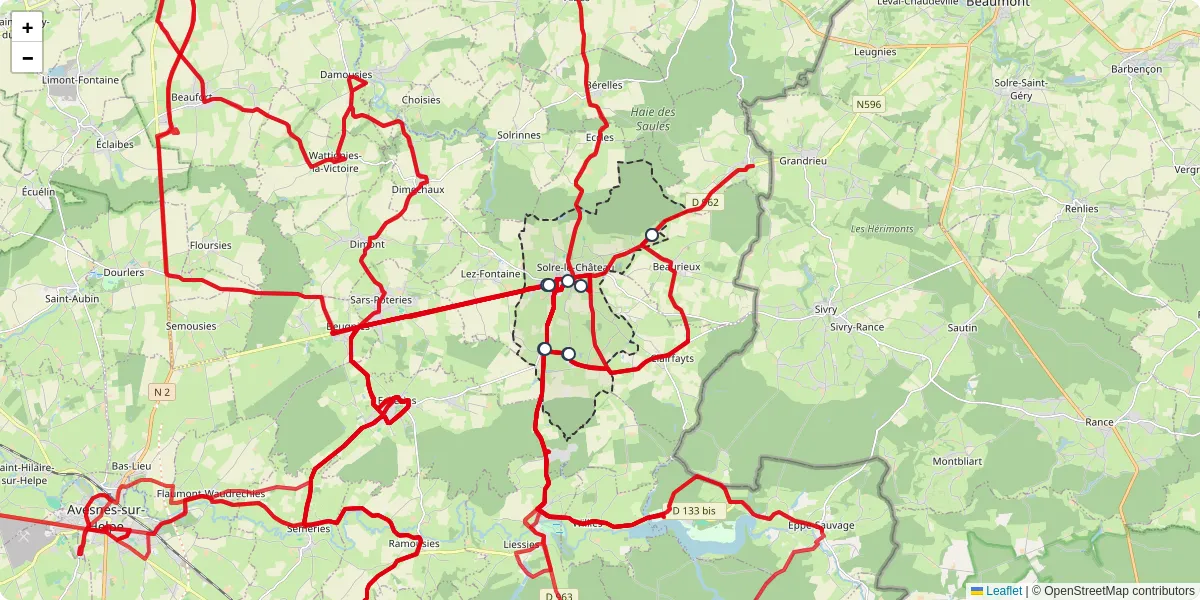 Carte du réseau de transport en commun à Solre-le-Château - lignes de bus et arrêts