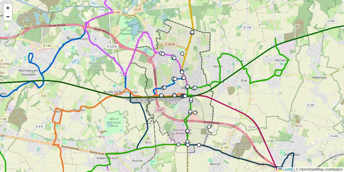 Carte du réseau de transport en commun à Somain - lignes de bus et arrêts