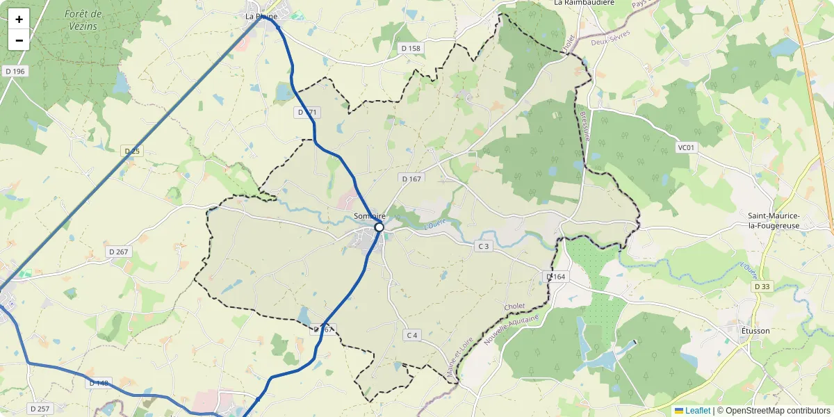 Carte du réseau de transport en commun à Somloire - lignes de bus et arrêts