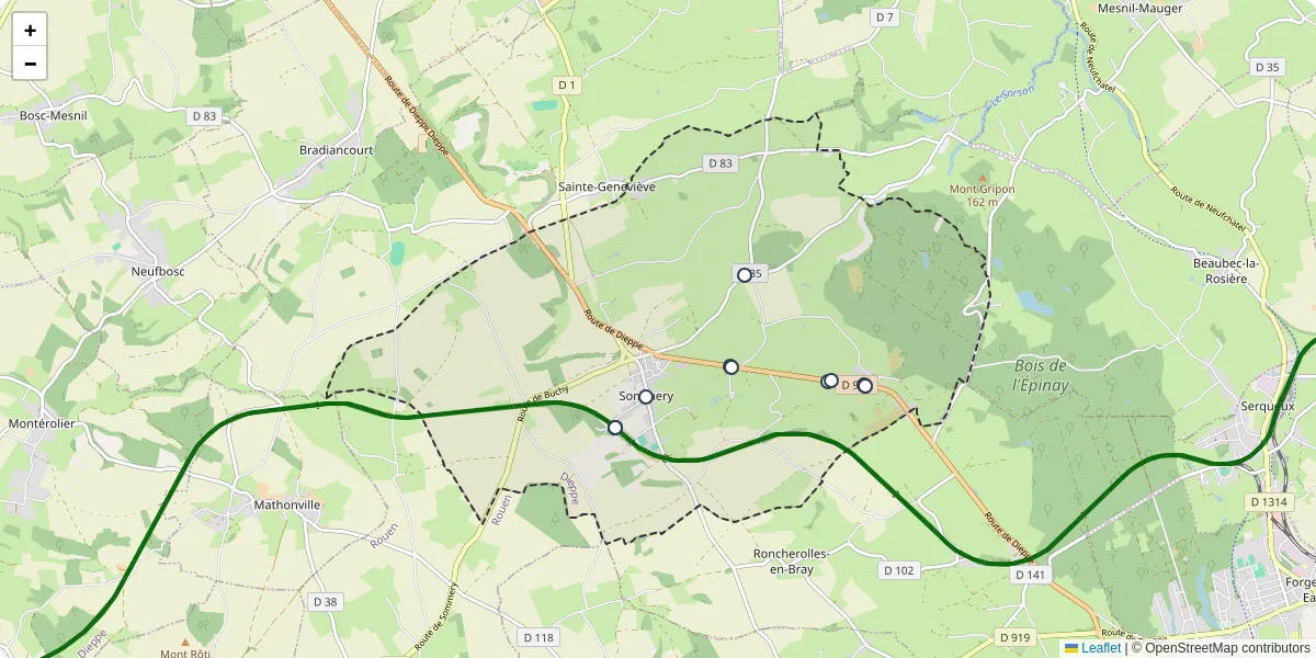 Carte du réseau de transport en commun à Sommery - lignes de bus et arrêts