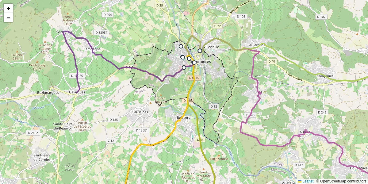 Carte du réseau de transport en commun à Sommières - lignes de bus et arrêts