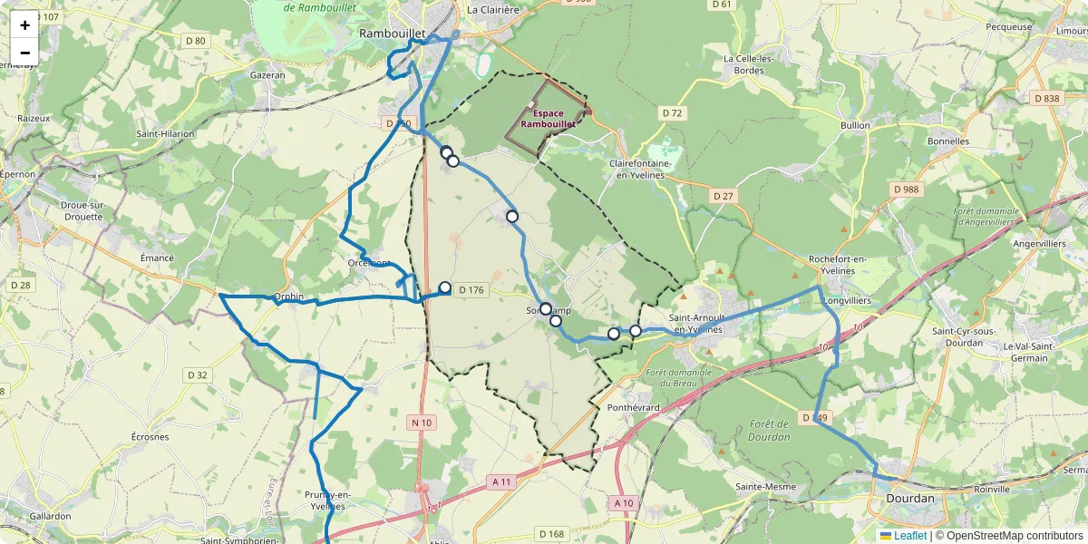 Carte du réseau de transport en commun à Sonchamp - lignes de bus et arrêts