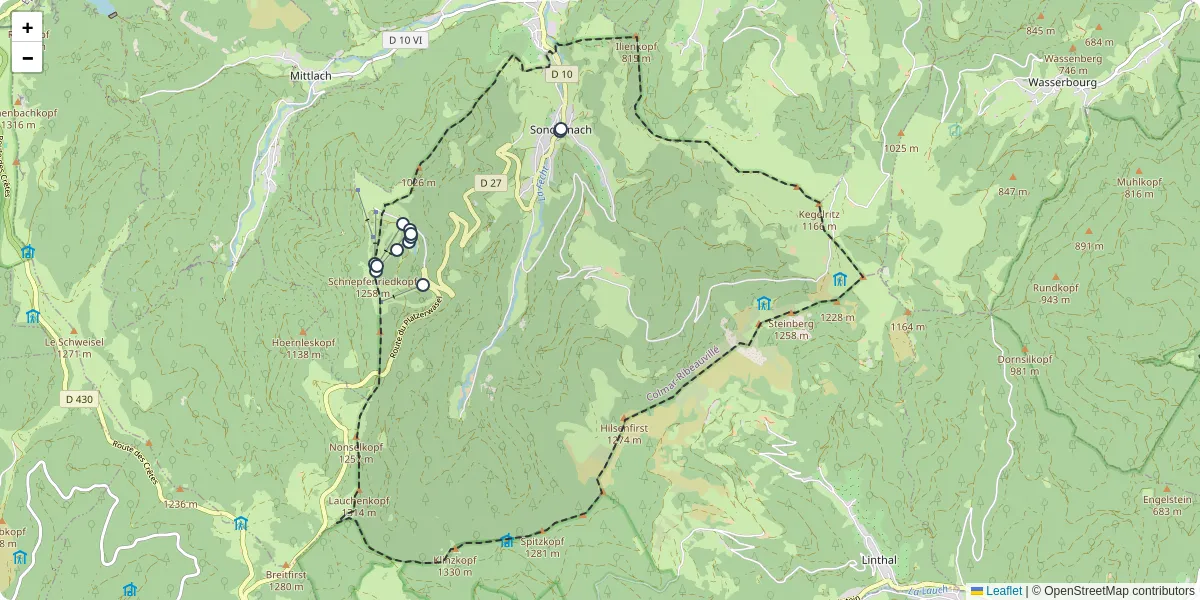 Carte du réseau de transport en commun à Sondernach - lignes de bus et arrêts