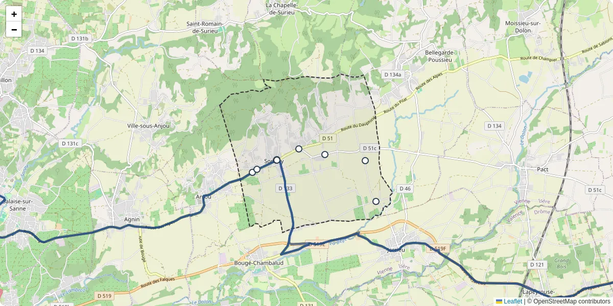 Carte du réseau de transport en commun à Sonnay - lignes de bus et arrêts