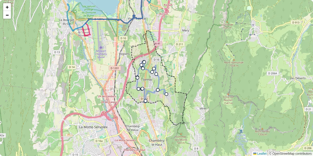 Carte du réseau de transport en commun à Sonnaz - lignes de bus et arrêts
