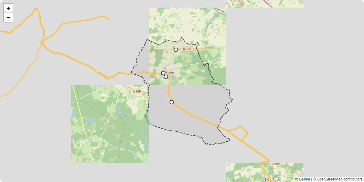 Carte du réseau de transport en commun à Sonzay - lignes de bus et arrêts