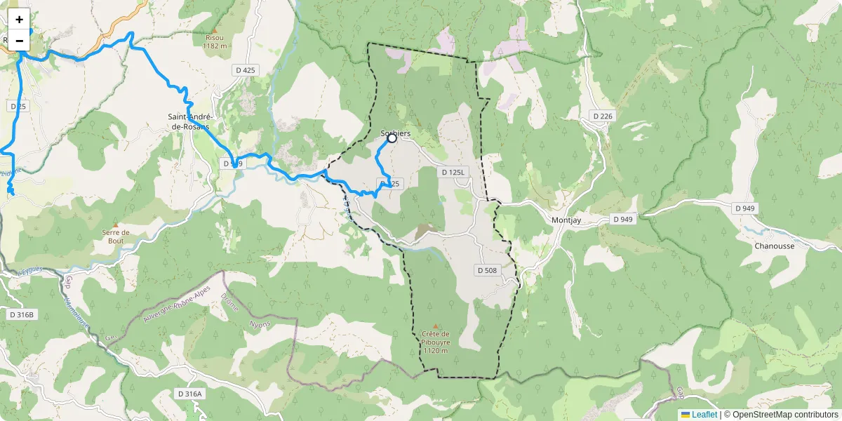 Carte du réseau de transport en commun à Sorbiers - lignes de bus et arrêts